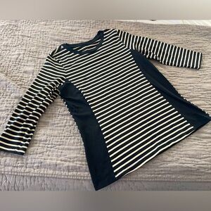 E.L.I. Pima cotton black & tan/cream slimming 3/4 sleeve shirt medium